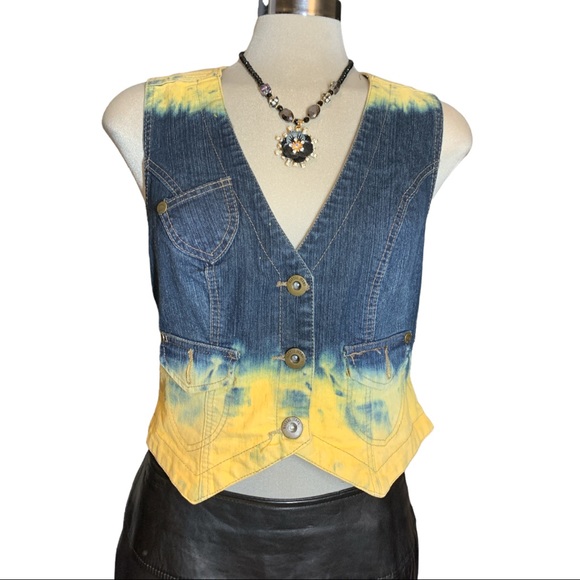 ILLEGAL DYED Yellow and Blue Jean Vest    Size M - Picture 10 of 16